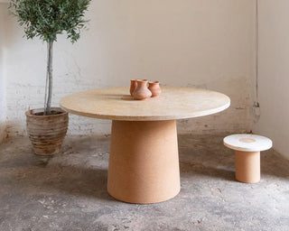 Sintra Dining Table white Marble and Cork Details by Frama Studio